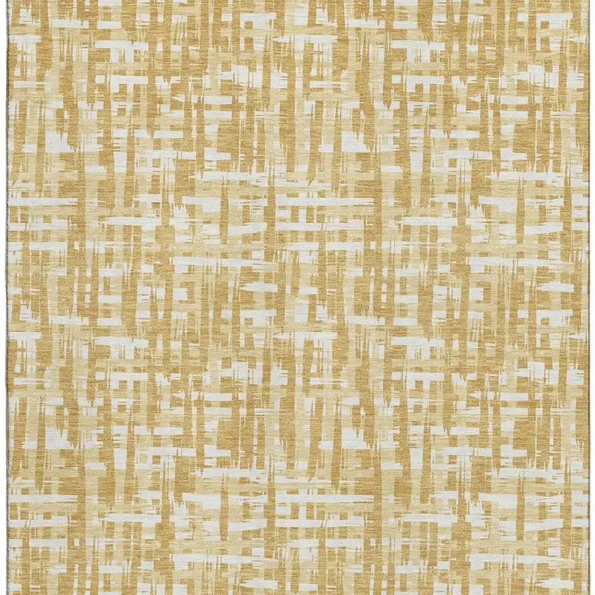 Gold Ivory And Wheat Abstract Geometric Washable Area Rug With UV Protection Photo 2
