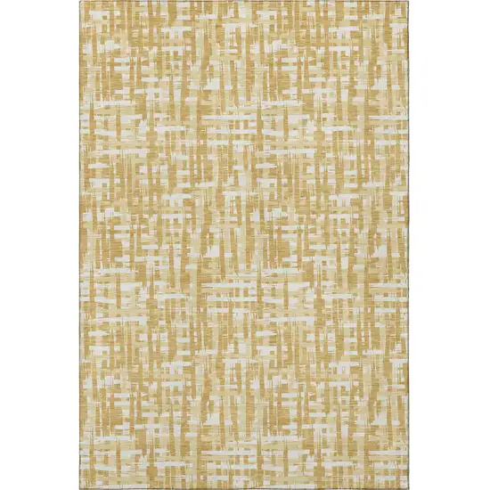 Gold Ivory And Wheat Abstract Geometric Washable Area Rug With UV Protection Photo 3