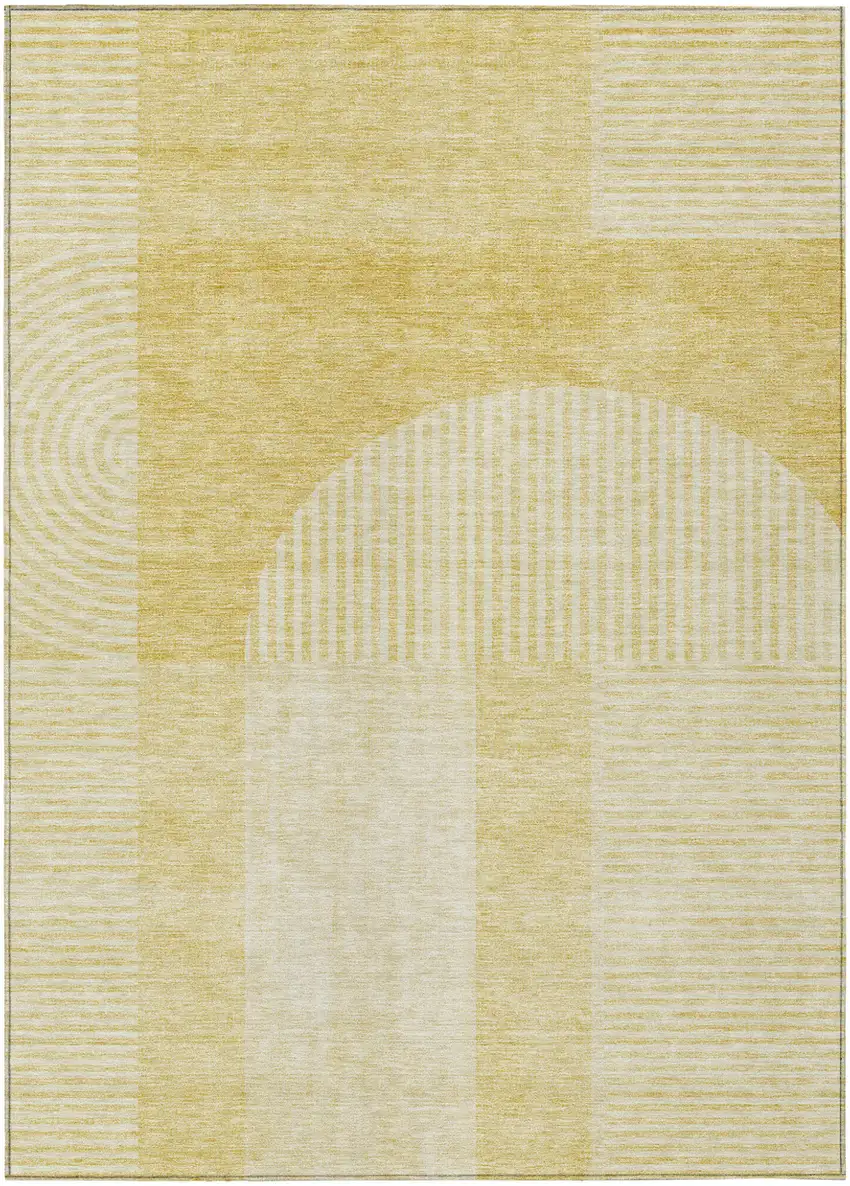 Gold Ivory And Yellow Geometric Washable Indoor Outdoor Area Rug Photo 1