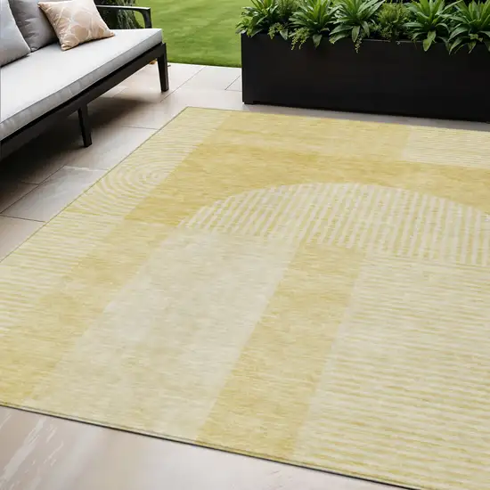 Gold Ivory And Yellow Geometric Washable Indoor Outdoor Area Rug Photo 1