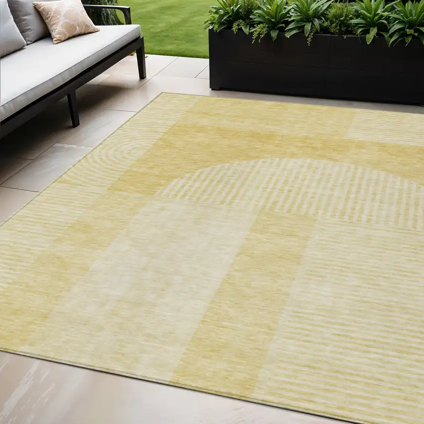 Gold Ivory And Yellow Geometric Washable Indoor Outdoor Area Rug Photo 1