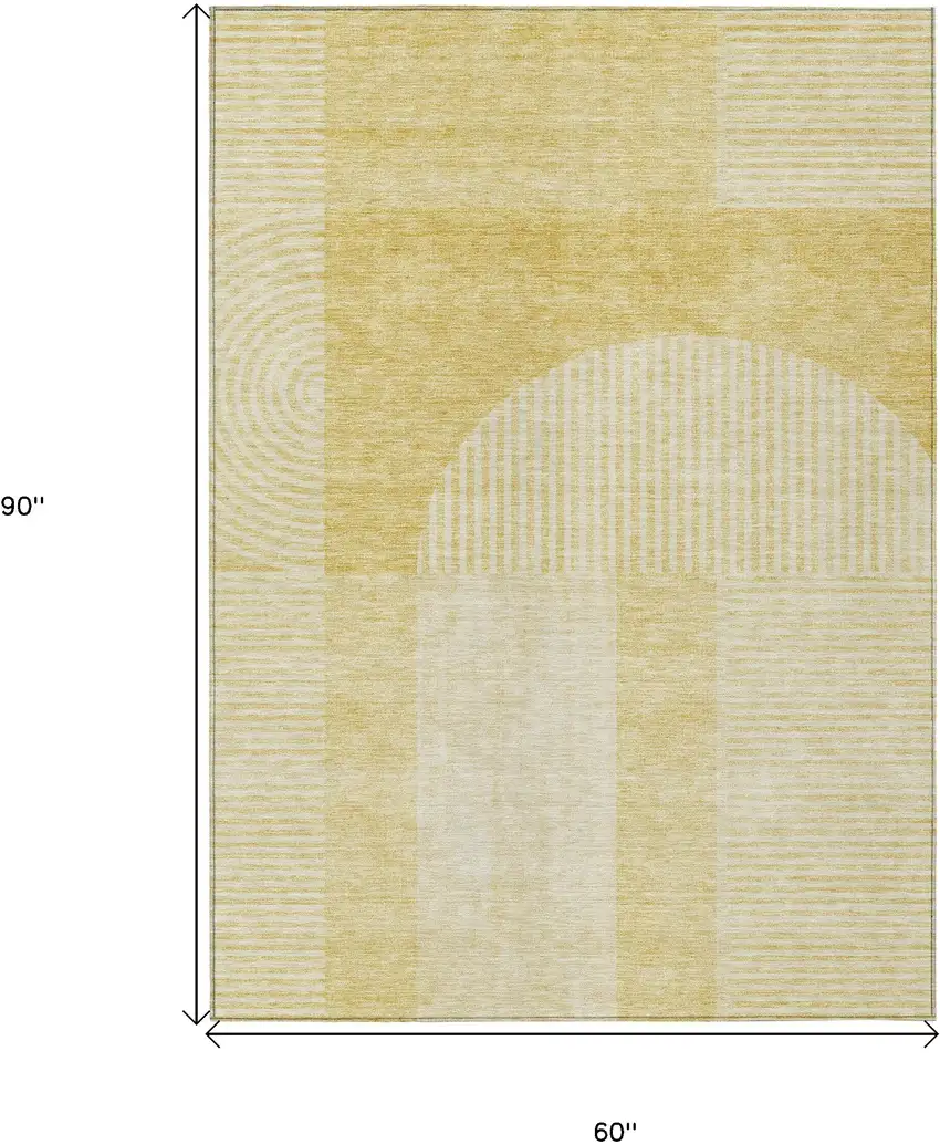 Gold Ivory And Yellow Geometric Washable Indoor Outdoor Area Rug Photo 3
