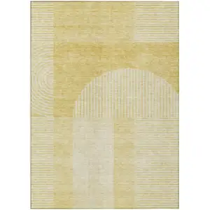 Photo of Gold Ivory And Yellow Geometric Washable Indoor Outdoor Area Rug
