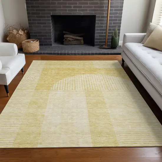 Gold Ivory And Yellow Geometric Washable Indoor Outdoor Area Rug Photo 7