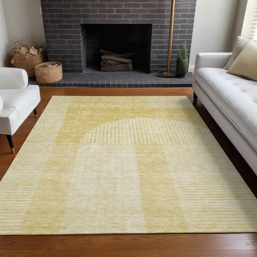 Gold Ivory And Yellow Geometric Washable Indoor Outdoor Area Rug Photo 7