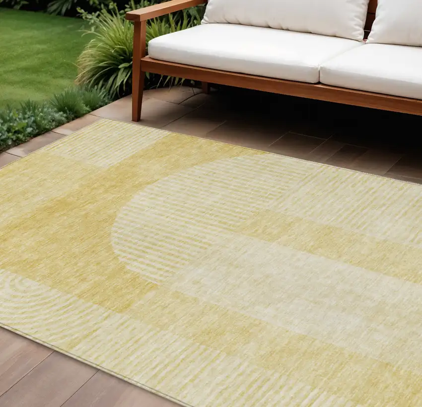 Gold Ivory And Yellow Geometric Washable Indoor Outdoor Area Rug Photo 1