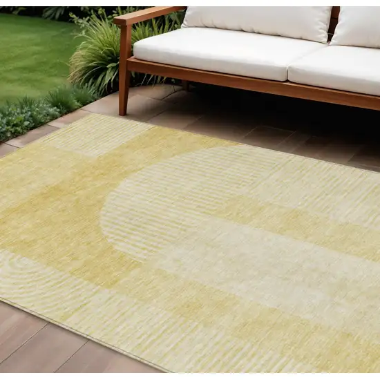 Gold Ivory And Yellow Geometric Washable Indoor Outdoor Area Rug Photo 1