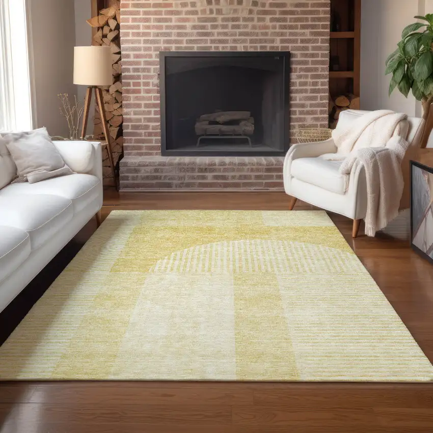 Gold Ivory And Yellow Geometric Washable Indoor Outdoor Area Rug Photo 9