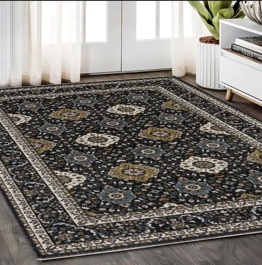 Gold Medallion Area Rug With Fringe Photo 1