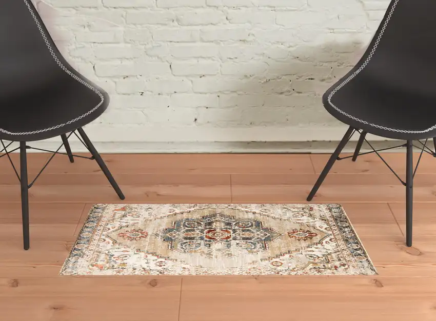 Gold Medallion Power Loom Area Rug Photo 4