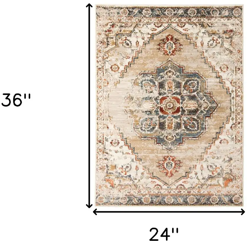 Gold Medallion Power Loom Area Rug Photo 8