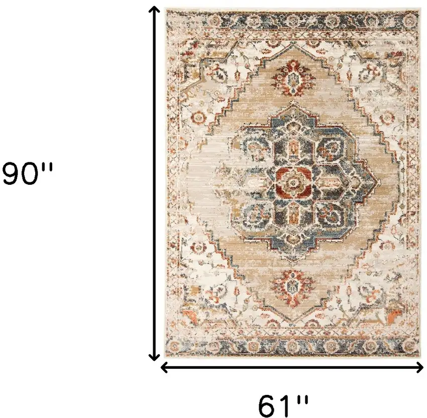 Gold Medallion Power Loom Area Rug Photo 8