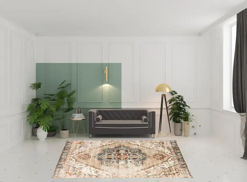 Gold Medallion Power Loom Area Rug Photo 4