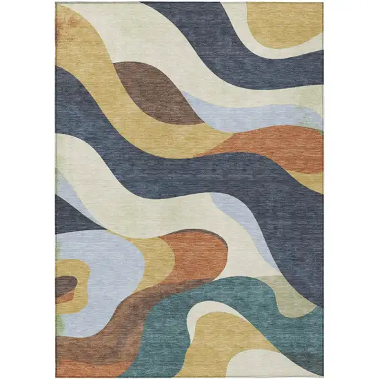 Gold Navy Blue And Ivory Abstract Washable Indoor Outdoor Area Rug Photo 3