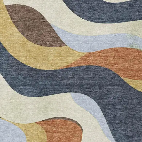 Gold Navy Blue And Ivory Abstract Washable Indoor Outdoor Area Rug Photo 6