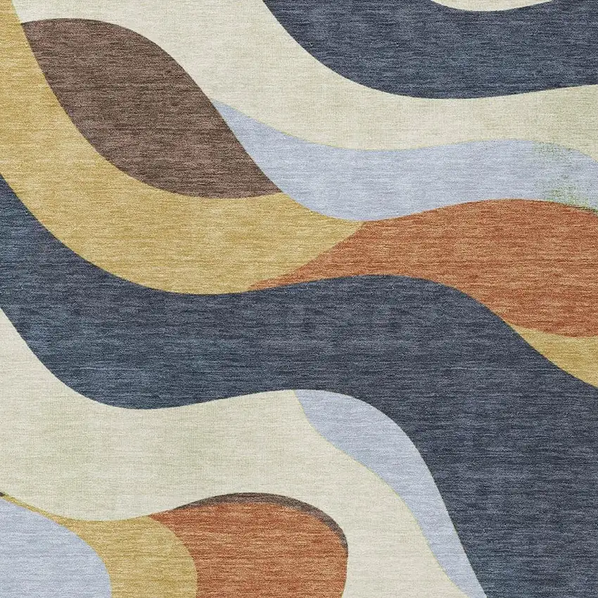 Gold Navy Blue And Ivory Abstract Washable Indoor Outdoor Area Rug Photo 6