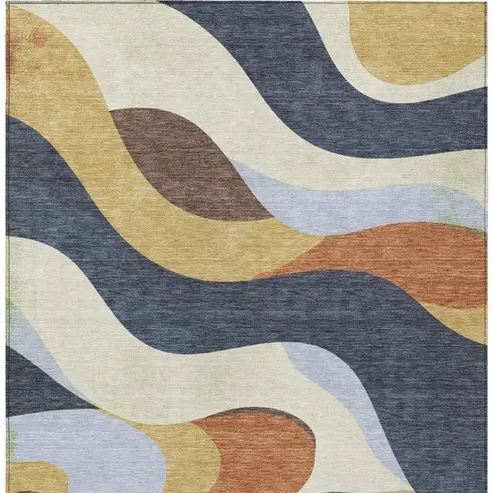 Gold Navy Blue And Ivory Abstract Washable Indoor Outdoor Area Rug Photo 5