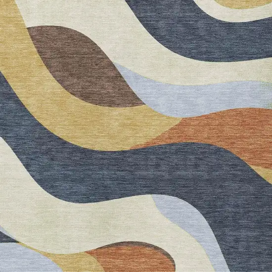 Gold Navy Blue And Ivory Abstract Washable Indoor Outdoor Area Rug Photo 7