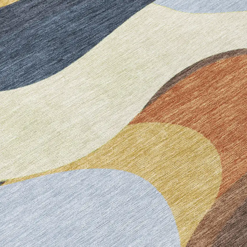 Gold Navy Blue And Ivory Abstract Washable Indoor Outdoor Area Rug Photo 6