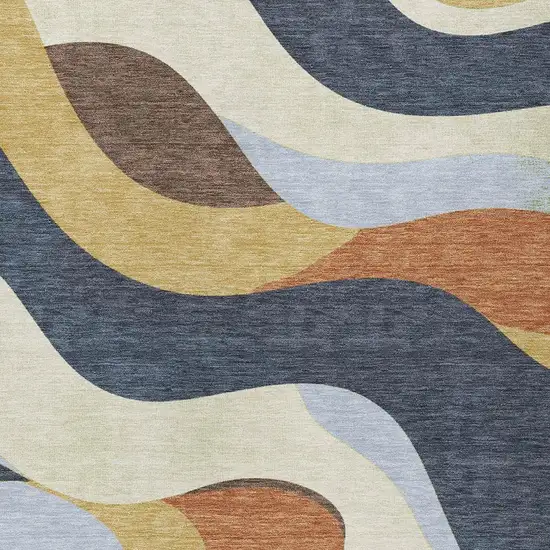 Gold Navy Blue And Ivory Abstract Washable Indoor Outdoor Area Rug Photo 5