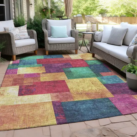 Gold Navy Blue And Purple Geometric Washable Indoor Outdoor Area Rug Photo 5