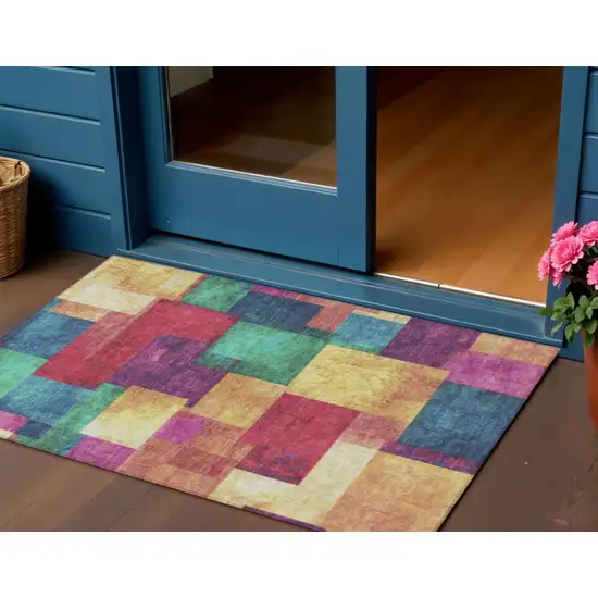 Gold Navy Blue And Purple Geometric Washable Indoor Outdoor Area Rug Photo 2