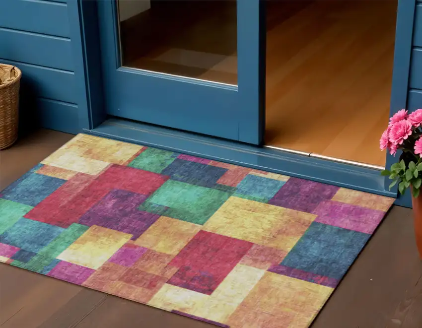 Gold Navy Blue And Purple Geometric Washable Indoor Outdoor Area Rug Photo 2