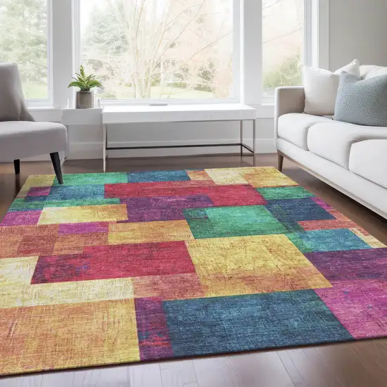 Gold Navy Blue And Purple Geometric Washable Indoor Outdoor Area Rug Photo 7