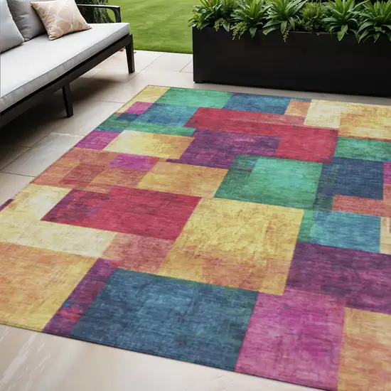 Gold Navy Blue And Purple Geometric Washable Indoor Outdoor Area Rug Photo 2