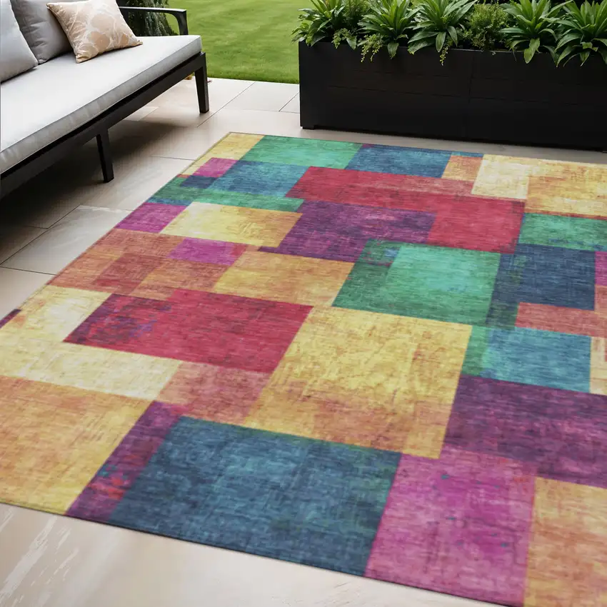 Gold Navy Blue And Purple Geometric Washable Indoor Outdoor Area Rug Photo 2
