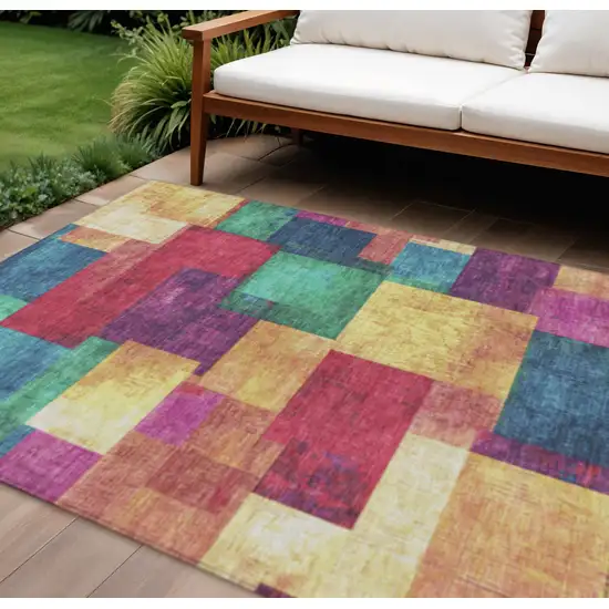 Gold Navy Blue And Purple Geometric Washable Indoor Outdoor Area Rug Photo 2