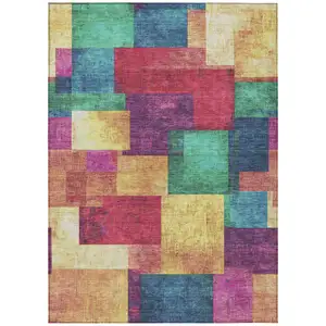 Photo of Gold Navy Blue And Purple Geometric Washable Indoor Outdoor Area Rug