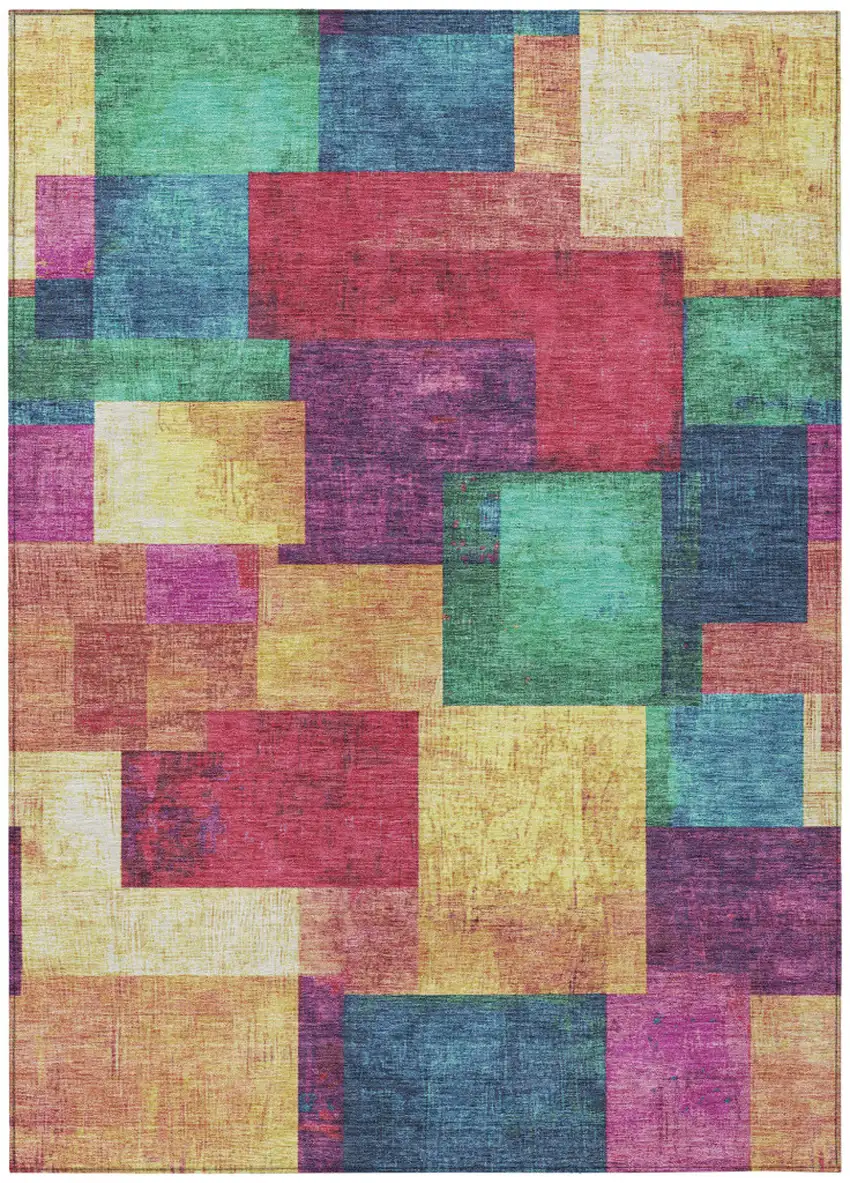 Gold Navy Blue And Purple Geometric Washable Indoor Outdoor Area Rug Photo 1