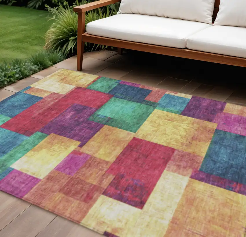 Gold Navy Blue And Purple Geometric Washable Indoor Outdoor Area Rug Photo 2