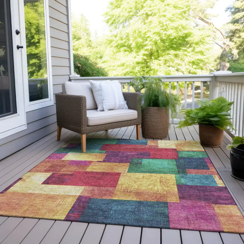 Gold Navy Blue And Purple Geometric Washable Indoor Outdoor Area Rug Photo 8