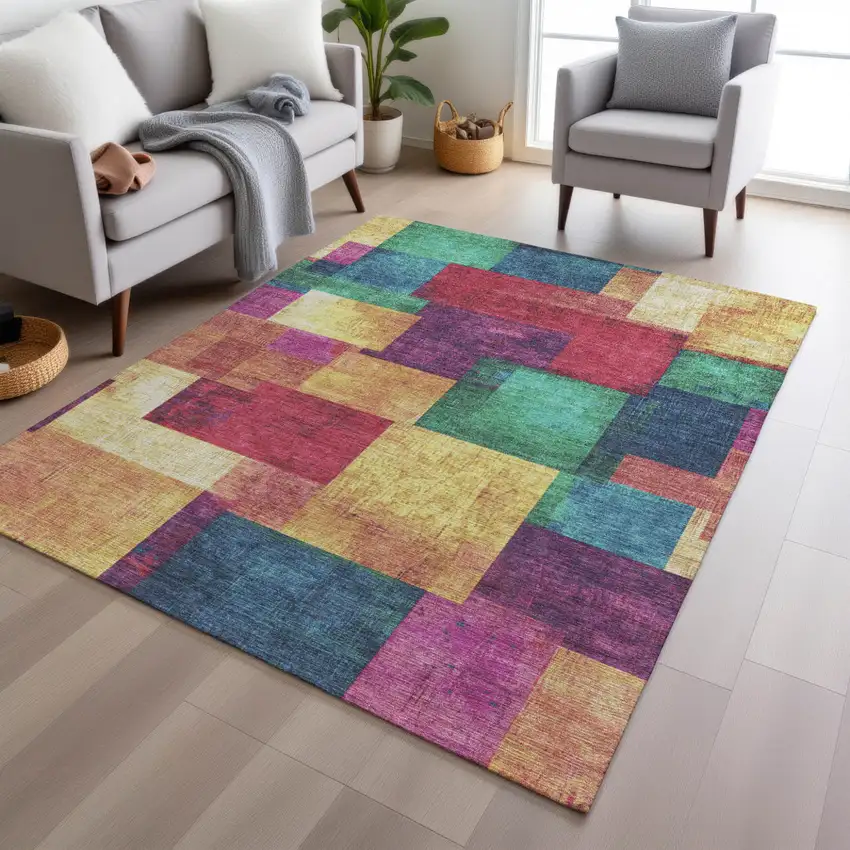 Gold Navy Blue And Purple Geometric Washable Indoor Outdoor Area Rug Photo 6