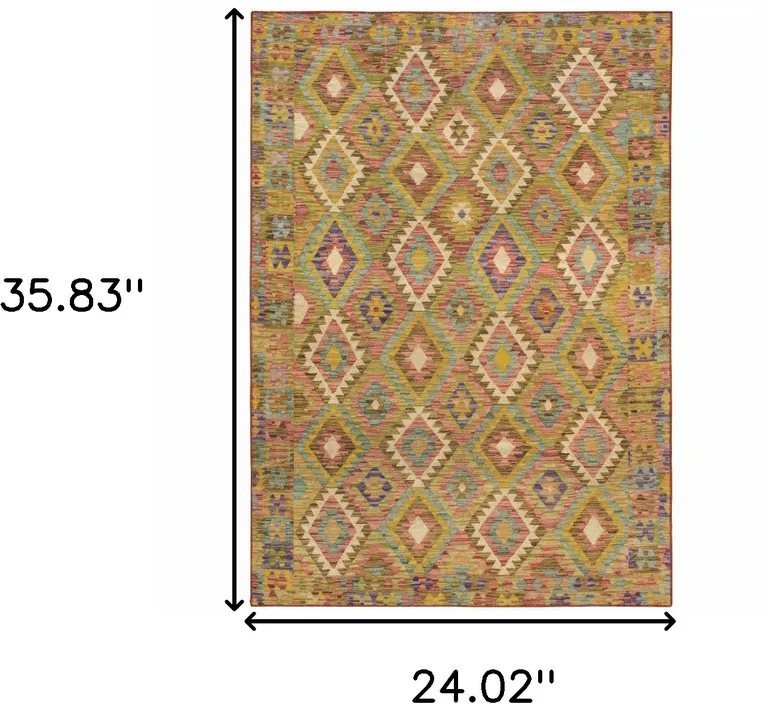 Gold Orange Brown Red Green Purple And Beige Southwestern Printed Stain Resistant Non Skid Area Rug Photo 4