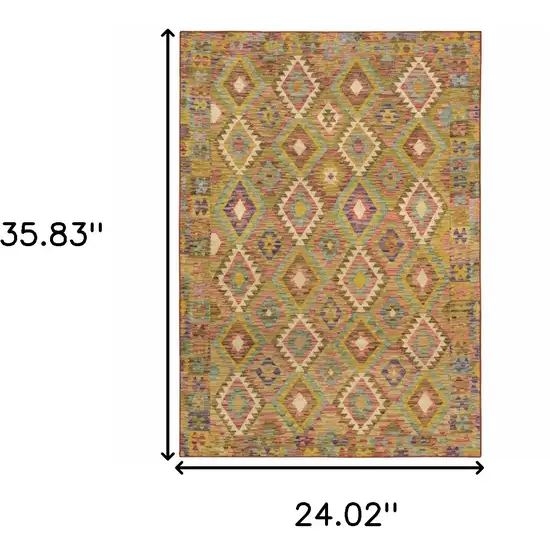Gold Orange Brown Red Green Purple And Beige Southwestern Printed Stain Resistant Non Skid Area Rug Photo 3