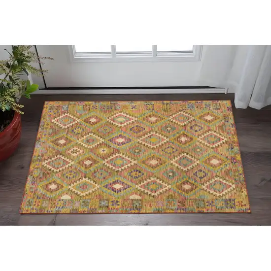 Gold Orange Brown Red Green Purple And Beige Southwestern Printed Stain Resistant Non Skid Area Rug Photo 1