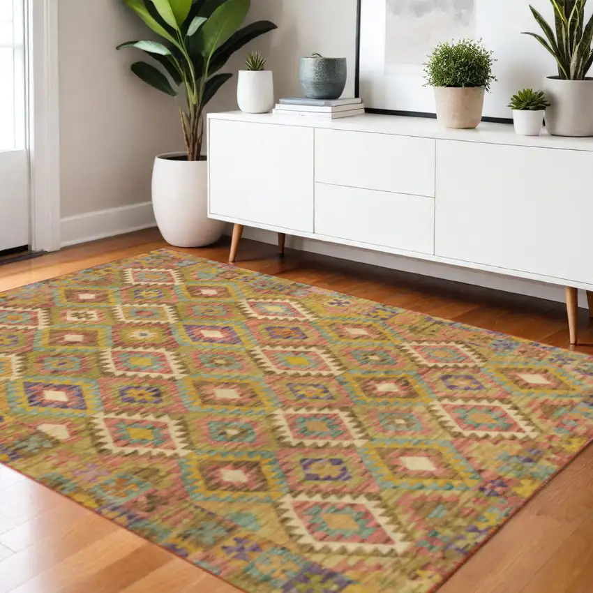Gold Orange Brown Red Green Purple And Beige Southwestern Printed Stain Resistant Non Skid Area Rug Photo 1