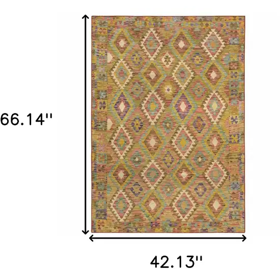 Gold Orange Brown Red Green Purple And Beige Southwestern Printed Stain Resistant Non Skid Area Rug Photo 3