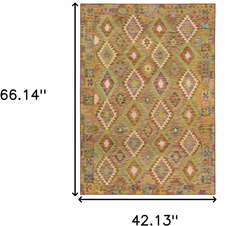 Gold Orange Brown Red Green Purple And Beige Southwestern Printed Stain Resistant Non Skid Area Rug Photo 3