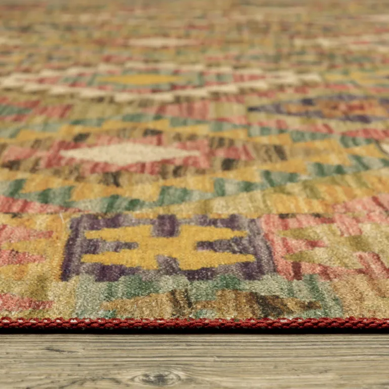 Gold Orange Brown Red Green Purple And Beige Southwestern Printed Stain Resistant Non Skid Area Rug Photo 5