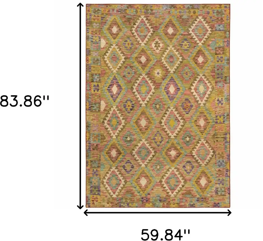 Gold Orange Brown Red Green Purple And Beige Southwestern Printed Stain Resistant Non Skid Area Rug Photo 3