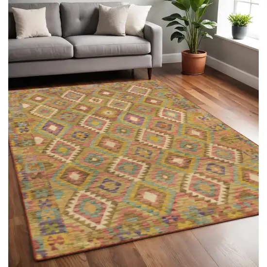 Gold Orange Brown Red Green Purple And Beige Southwestern Printed Stain Resistant Non Skid Area Rug Photo 1