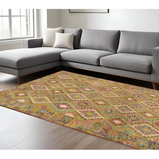 Gold Orange Brown Red Green Purple And Beige Southwestern Printed Stain Resistant Non Skid Area Rug Photo 1
