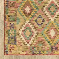 Photo of Gold Orange Brown Red Green Purple And Beige Southwestern Printed Stain Resistant Non Skid Area Rug