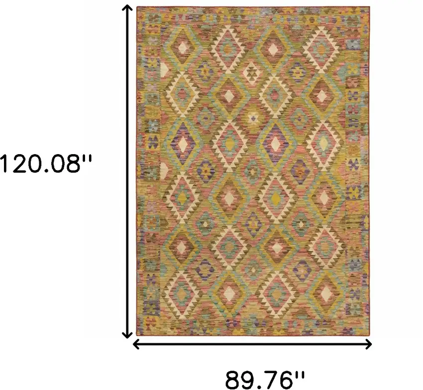 Gold Orange Brown Red Green Purple And Beige Southwestern Printed Stain Resistant Non Skid Area Rug Photo 3