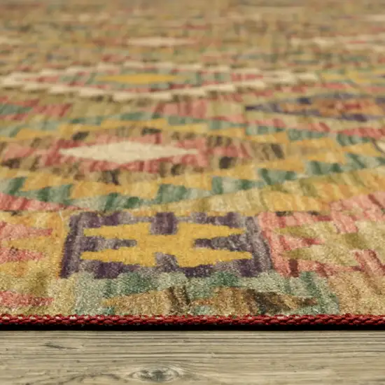 Gold Orange Brown Red Green Purple And Beige Southwestern Printed Stain Resistant Non Skid Runner Rug Photo 6