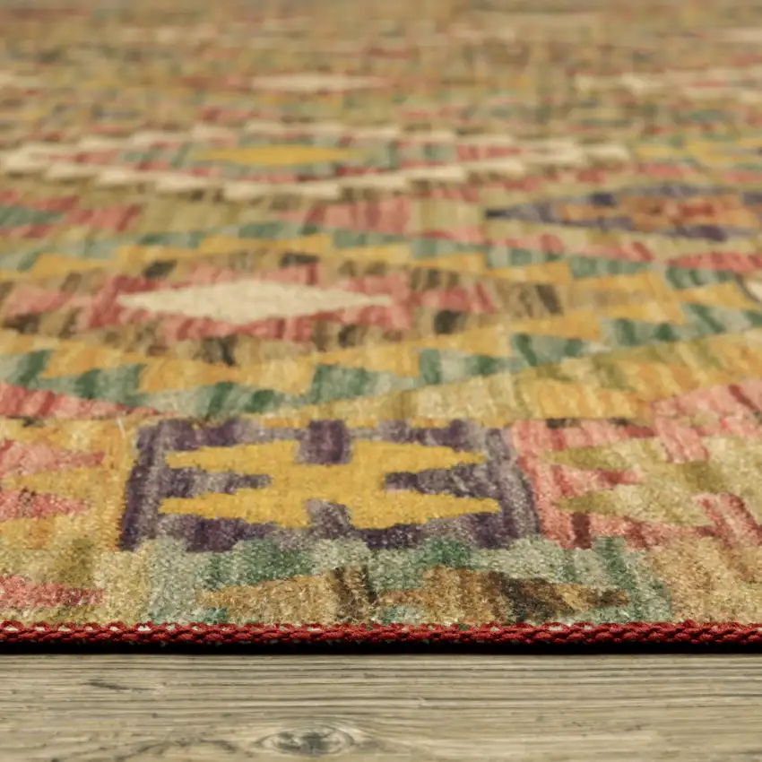 Gold Orange Brown Red Green Purple And Beige Southwestern Printed Stain Resistant Non Skid Runner Rug Photo 6